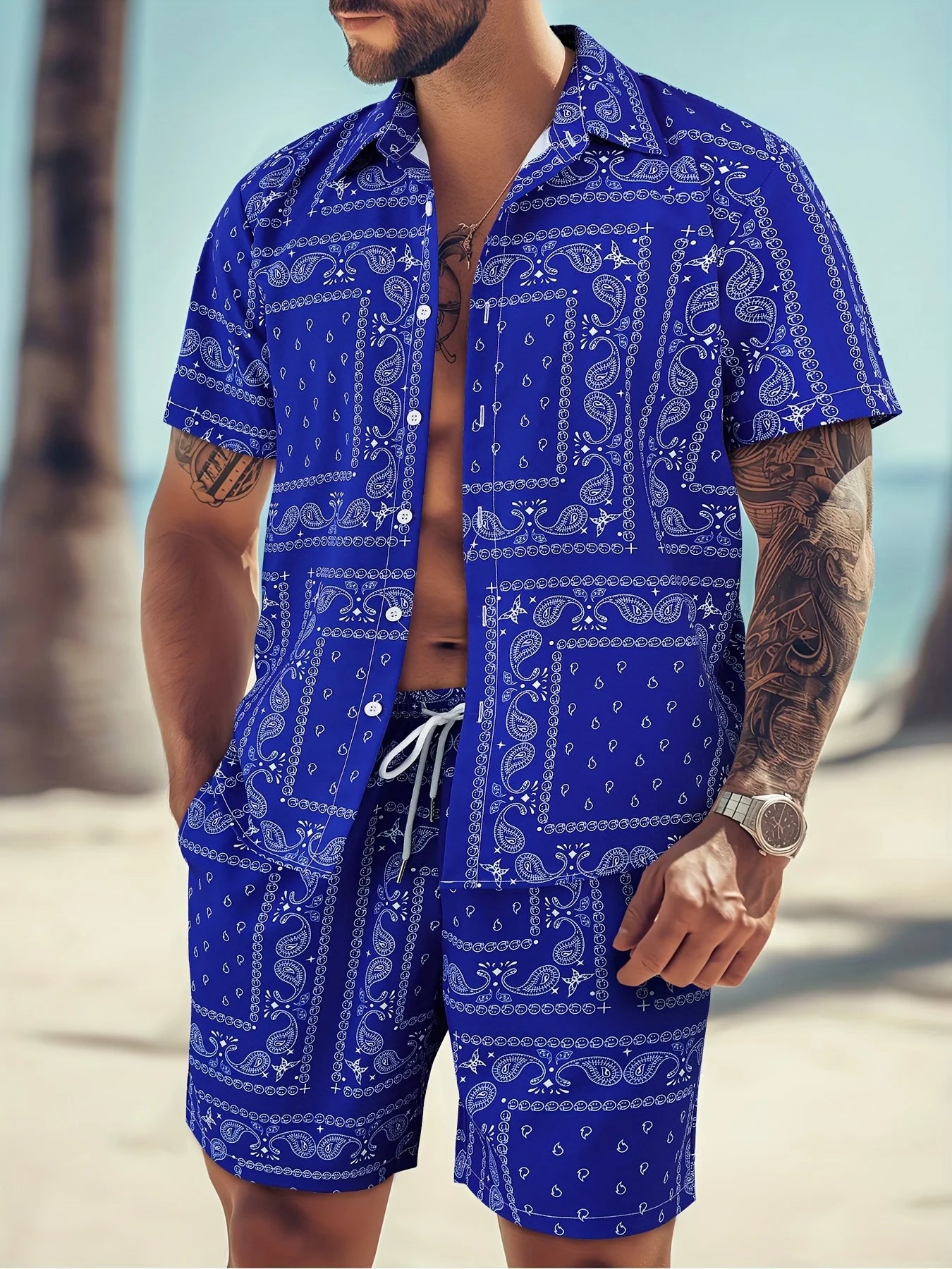 Paisley Print Shorts Shirt Set