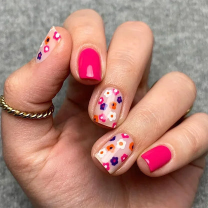 Pink Floral Almond Press On Nails