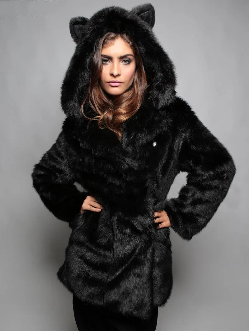 Animal Ear Hooded Faux Fur Coat