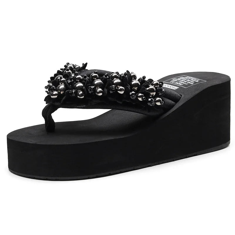 Bead String Wedge Flip Flops