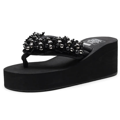 Bead String Wedge Flip Flops