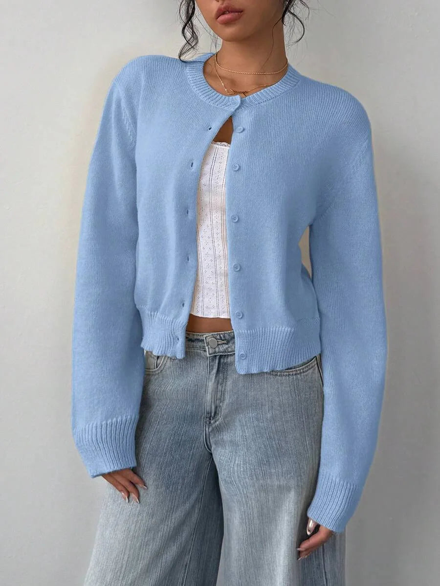 Cropped Button-Front Knit Cardigan