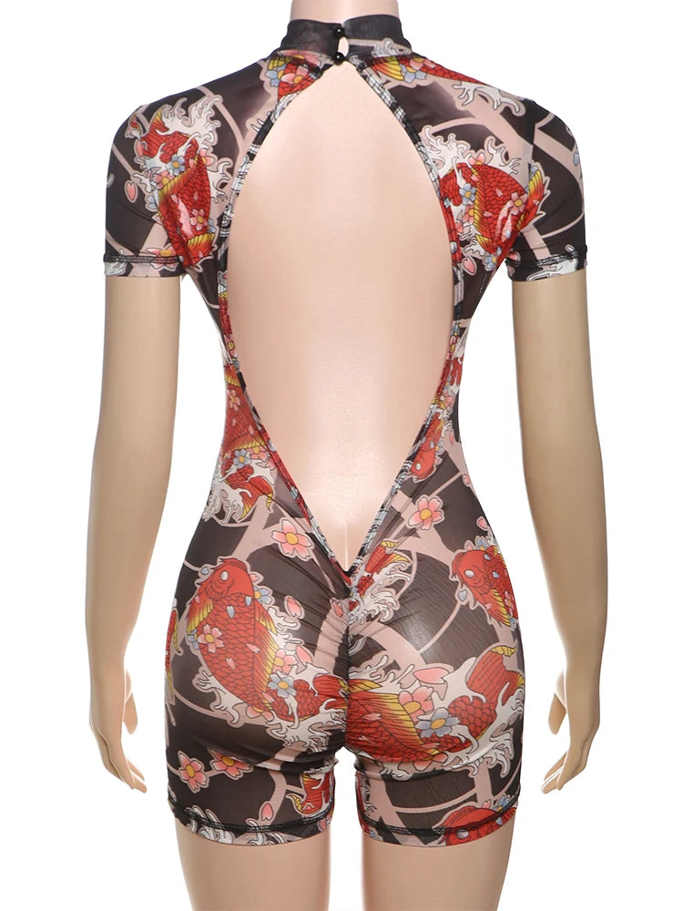 Sheer Backless Print Playsuit