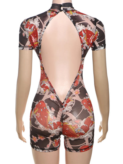 Sheer Backless Print Playsuit