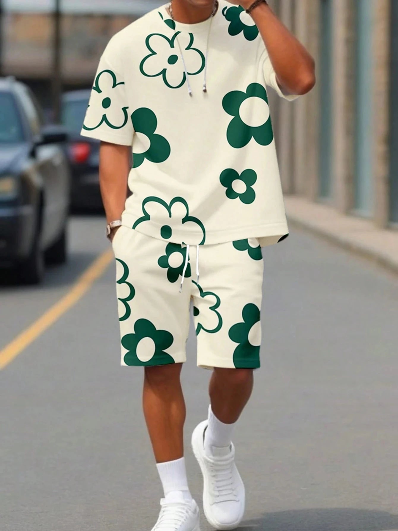 Floral Graphic O-Neck Shorts Set