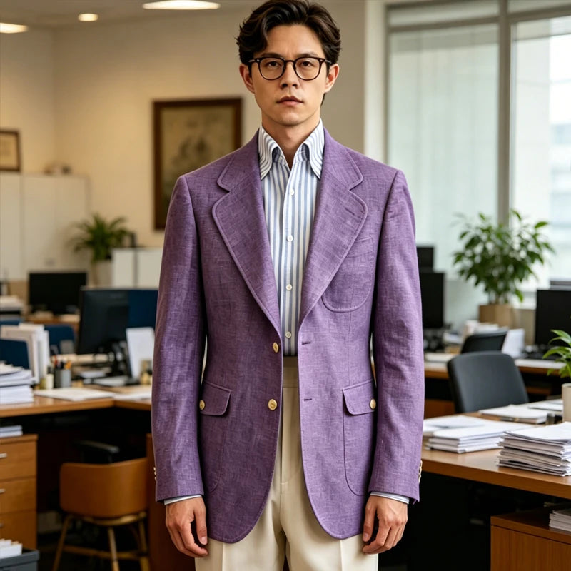 Linen Notch-Lapel Casual Blazer