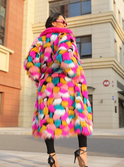 Rainbow Long Faux Fur Coat