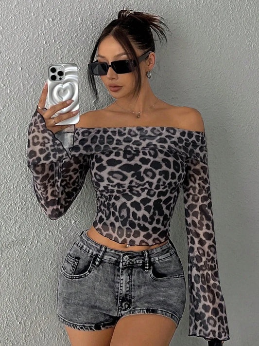Leopard Print Off-Shoulder Tee