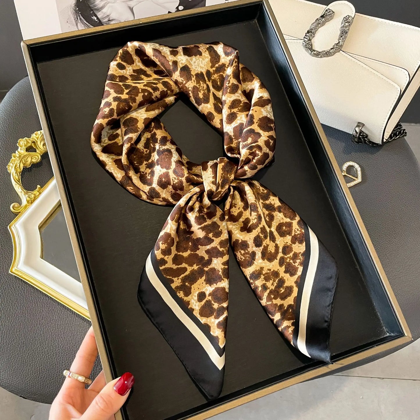 Leopard Print Satin Headscarf