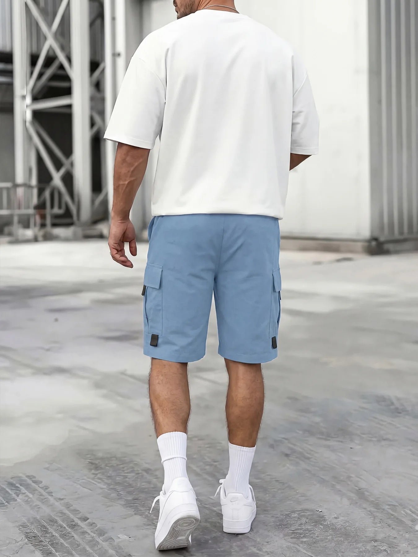 Cargo Shorts Drawstring Buckle Pockets