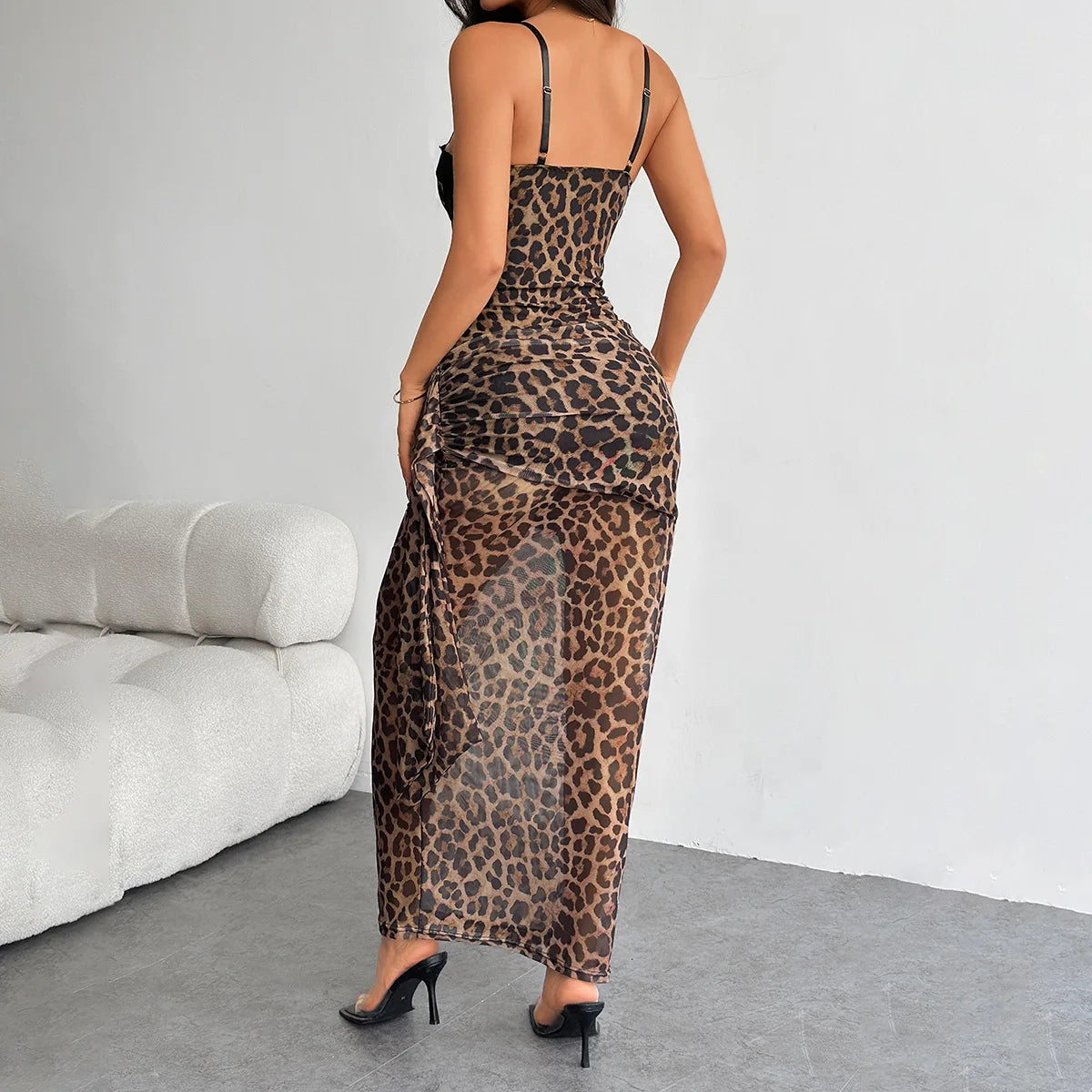 Leopard Print Backless Maxi Dress