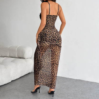 Leopard Print Backless Maxi Dress