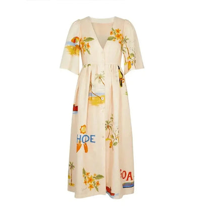 Puff-Sleeve Floral Midi Dress