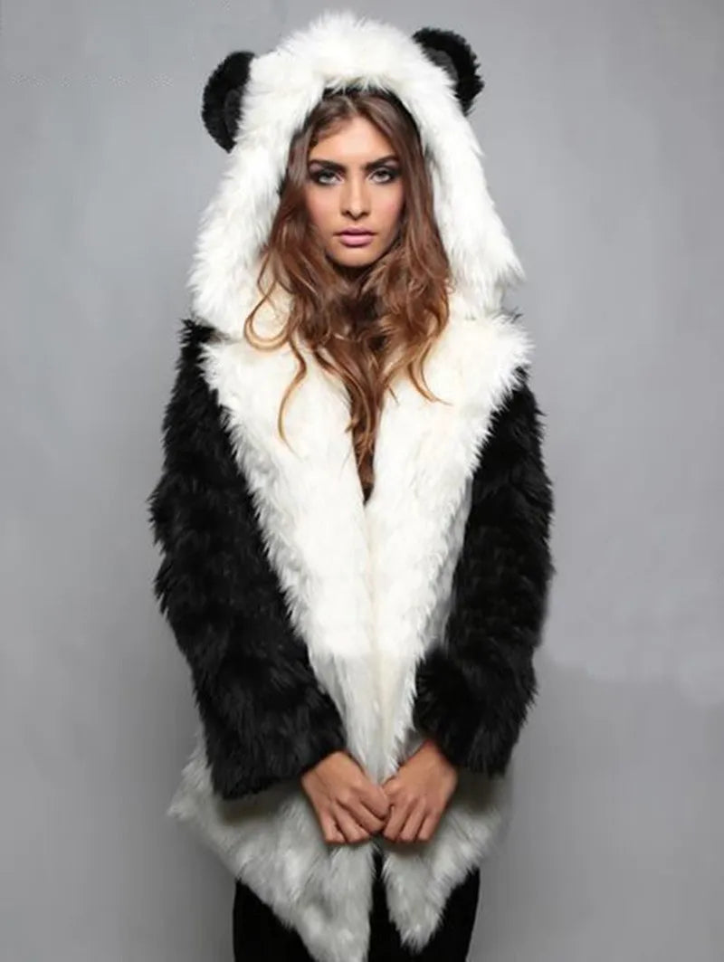 Animal Ear Hooded Faux Fur Coat