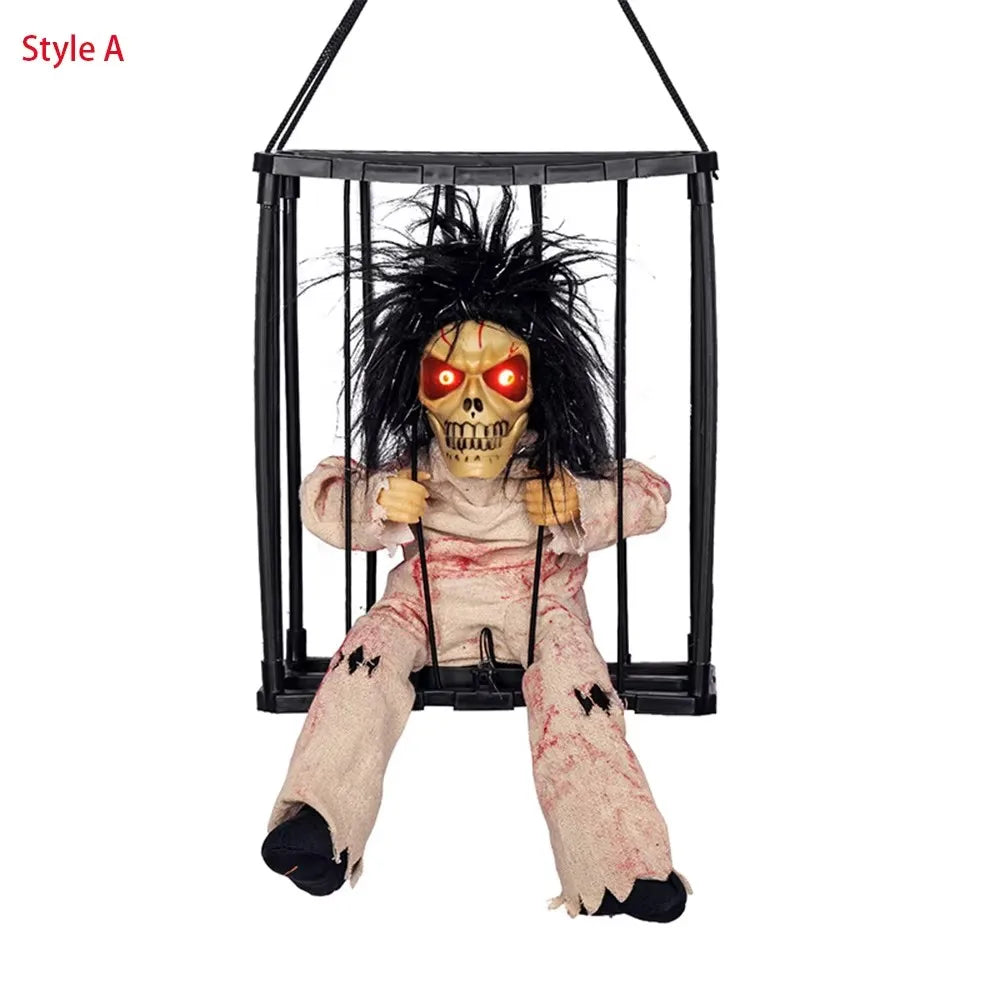 Animated Skeleton Prisoner Cage Prop