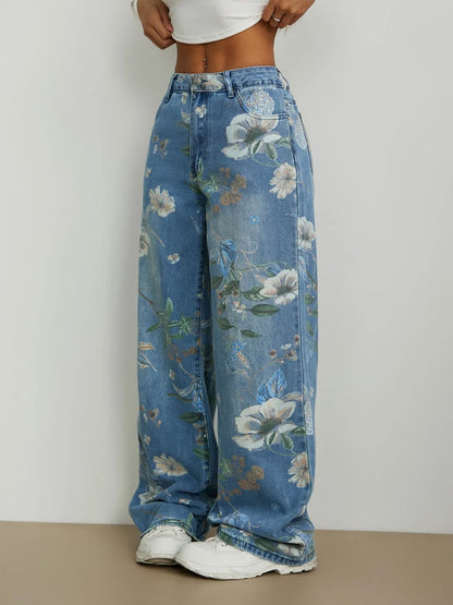 Vintage Floral Wide-Leg Jeans