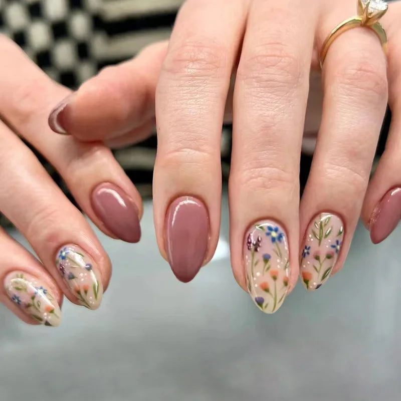 Wine Red Almond Press On Nails