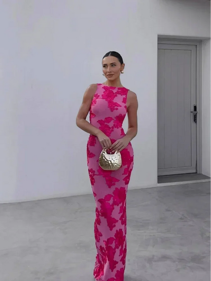 Elegant 3D Flower Maxi Dress