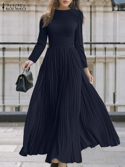 Pleated Long Sleeve Maxi Dress