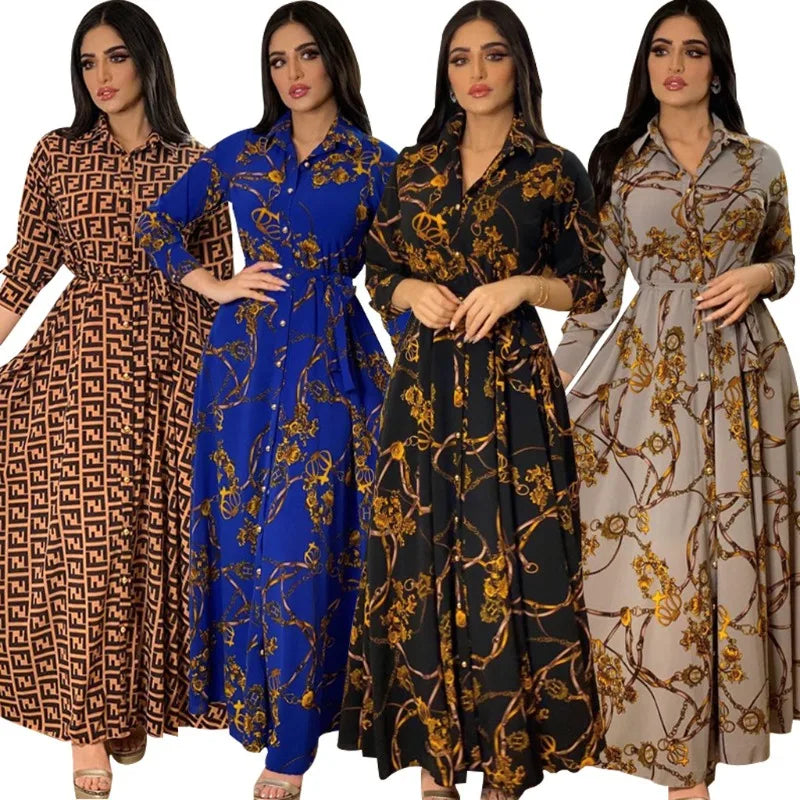 Elegant Autumn Winter Print Dress