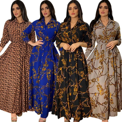 Elegant Autumn Winter Print Dress