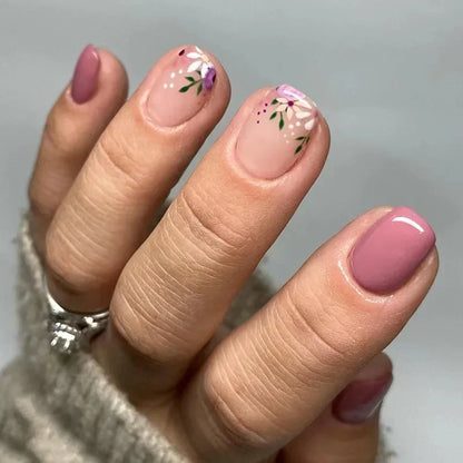 Pink Floral Press On Nails