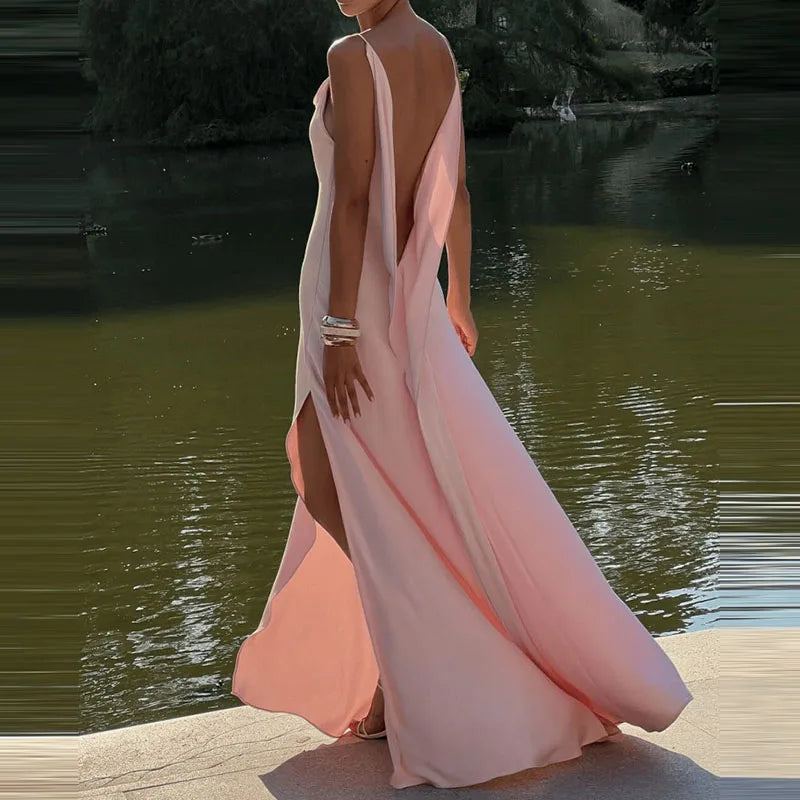 Backless Square Collar Maxi Dress