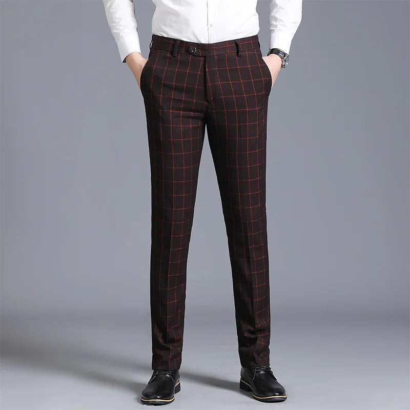 Plaid Slim Leg Work Trousers