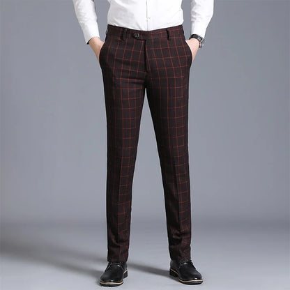 Plaid Slim Leg Work Trousers