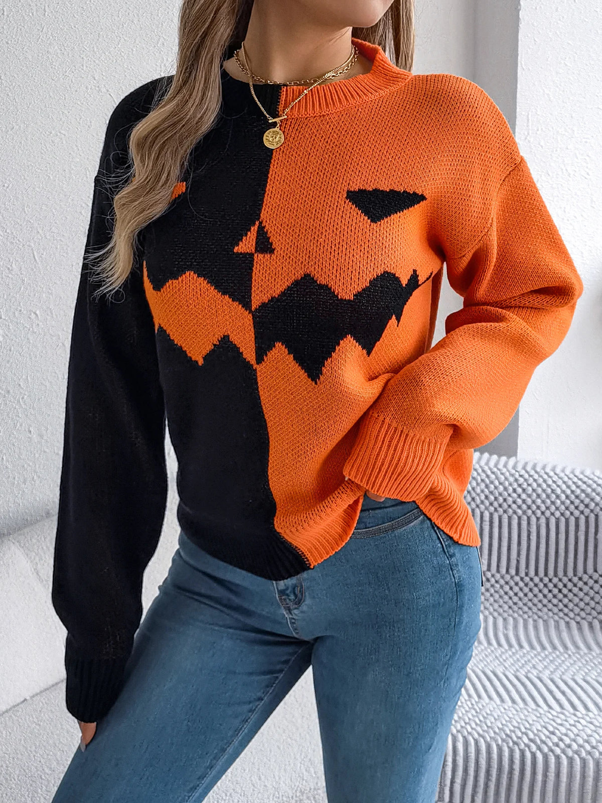 Pumpkin Pattern Halloween Sweater