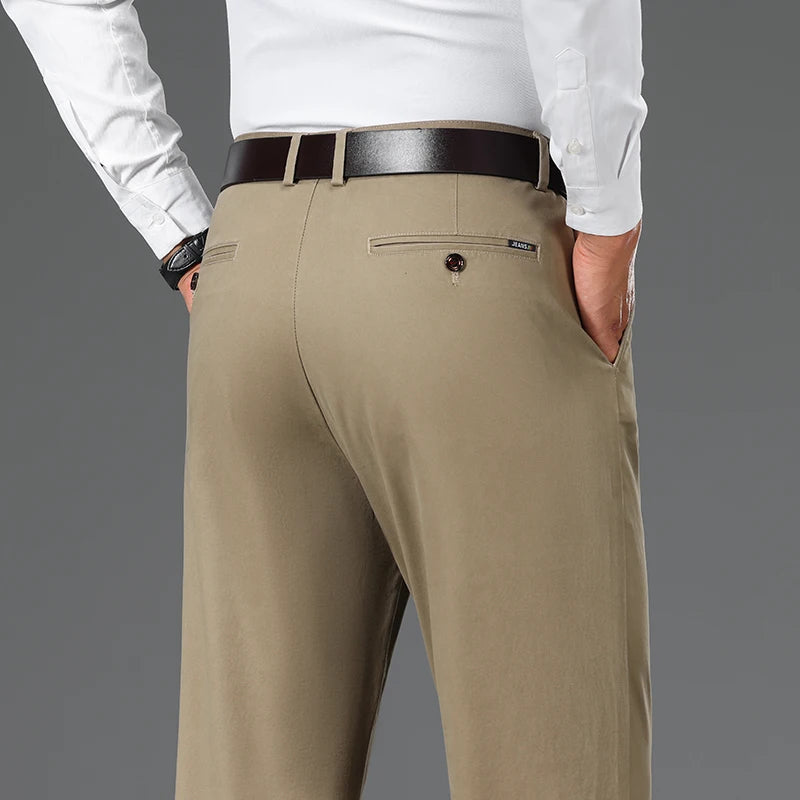 Cotton Blend Slim Straight Trousers