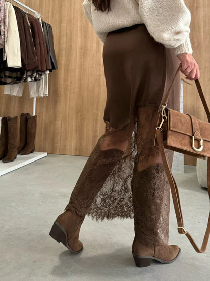 Sexy Lace Patchwork Mid-Length Skirt