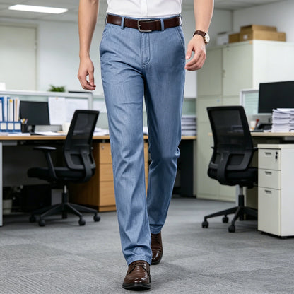 Straight Leg Denim Dress Pants