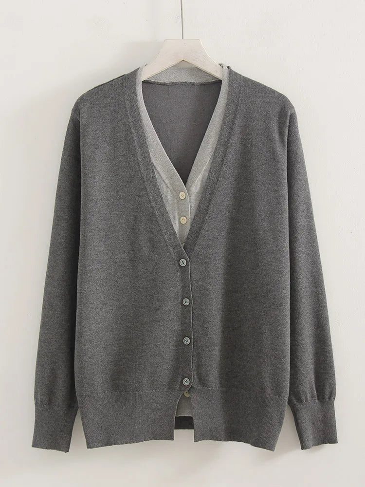 Red V-Neck Button Cardigan