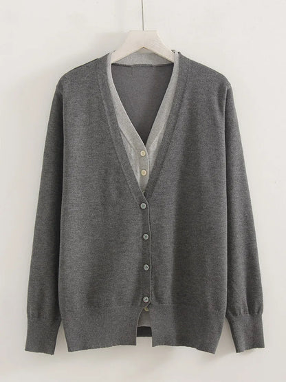 Red V-Neck Button Cardigan