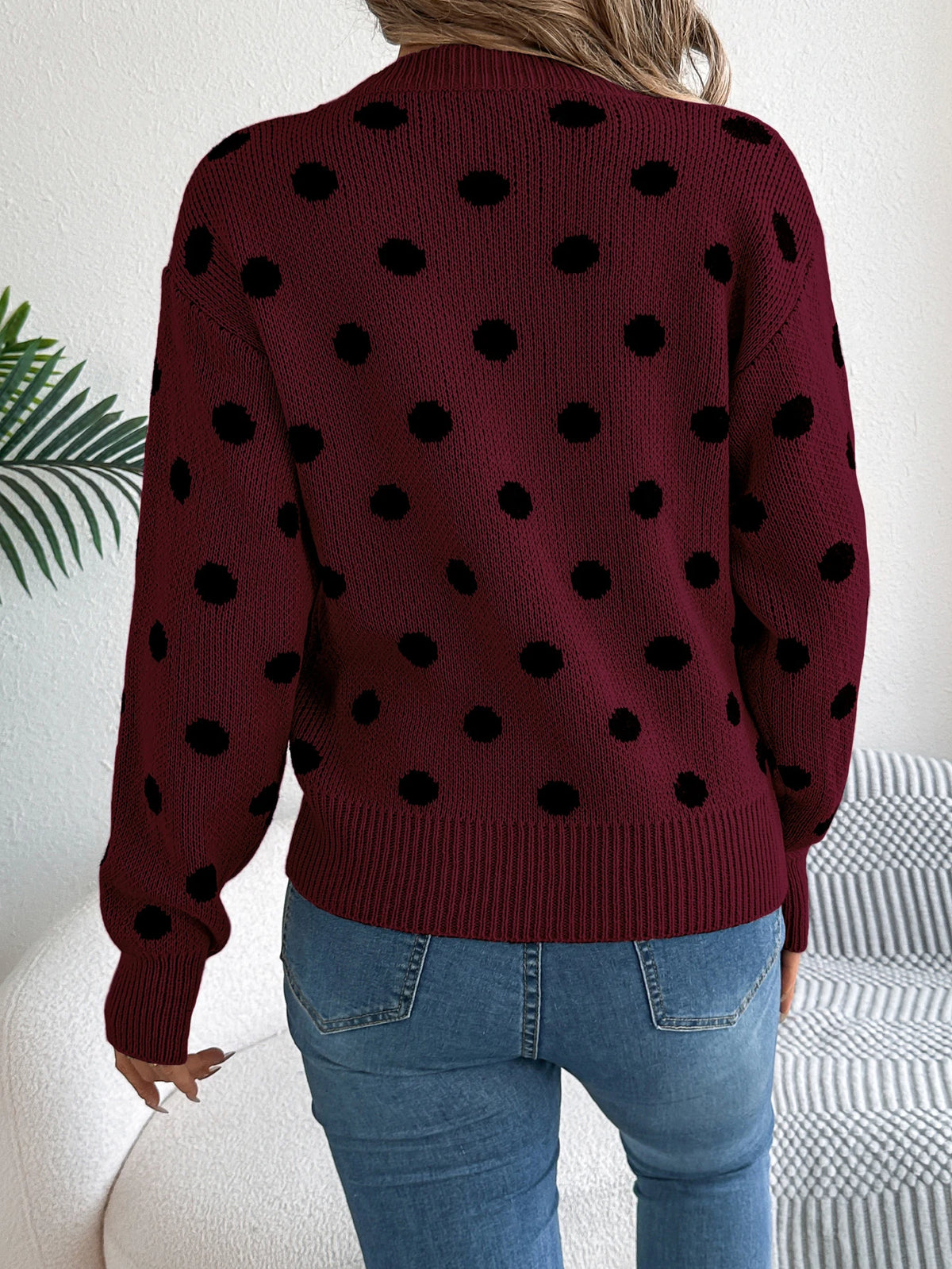 Polka Dot Lantern Sleeve Sweater