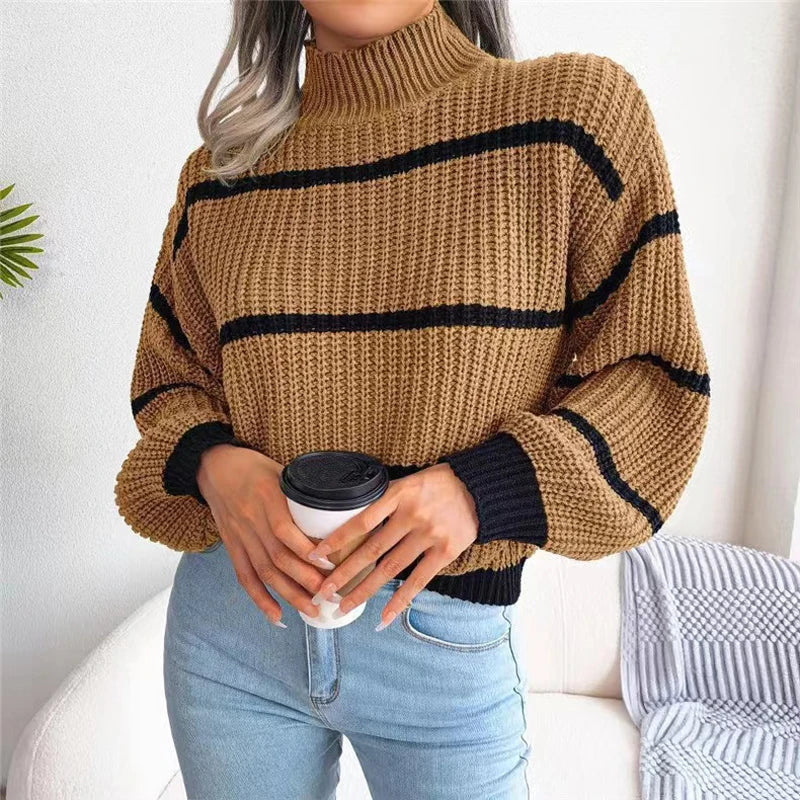 Striped Mock Neck Sweater