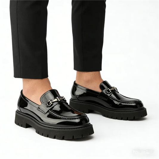 Leather Chunky Metal Shoes