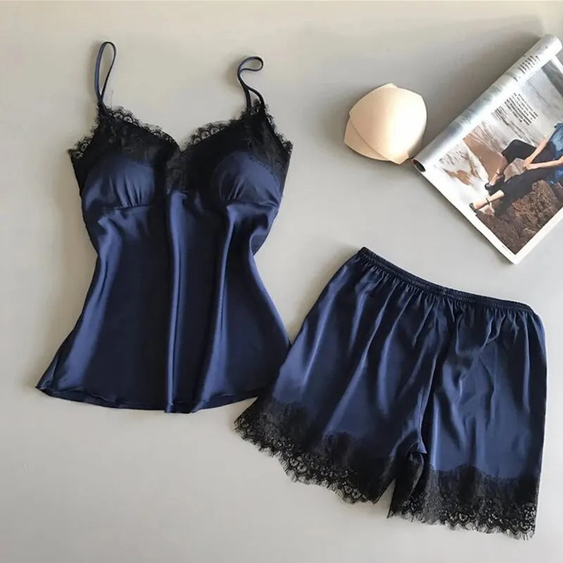 Women V-Neck Lace Pajama Set