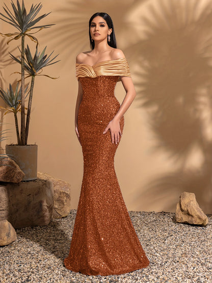 Off-The-Shoulder Pleated Hip-Hugging Dress