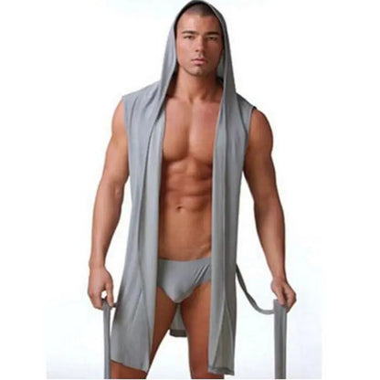 Sleeveless Silky Hooded Bathrobe