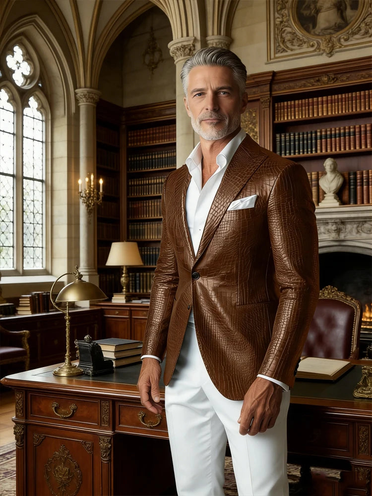 Crocodile PU Leather Suit Blazer
