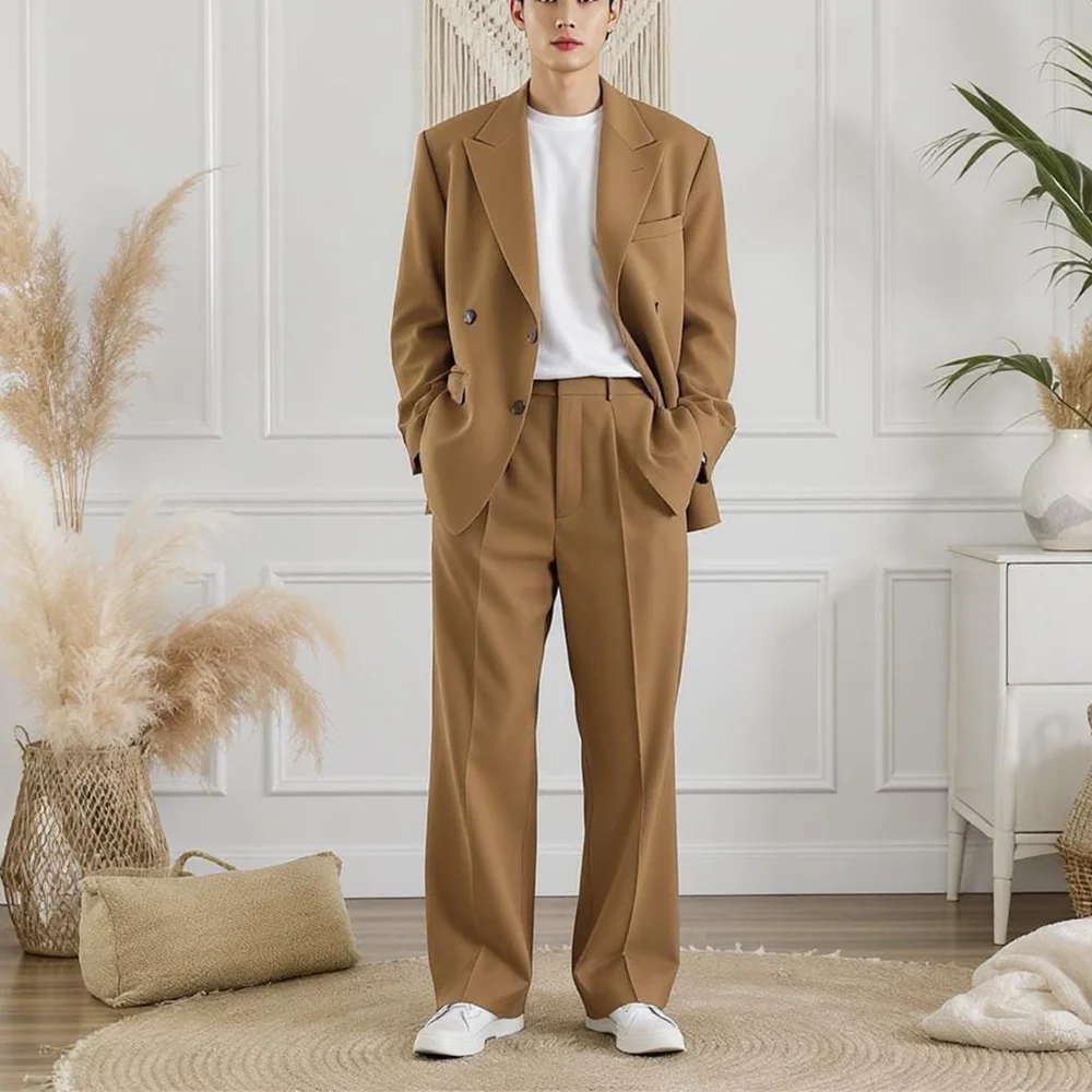 Peak-Lapel Loose Casual Suit Set