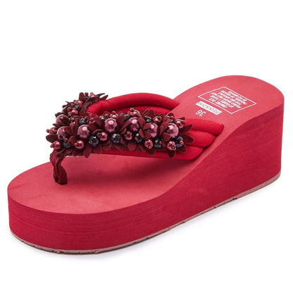 Bead String Wedge Flip Flops