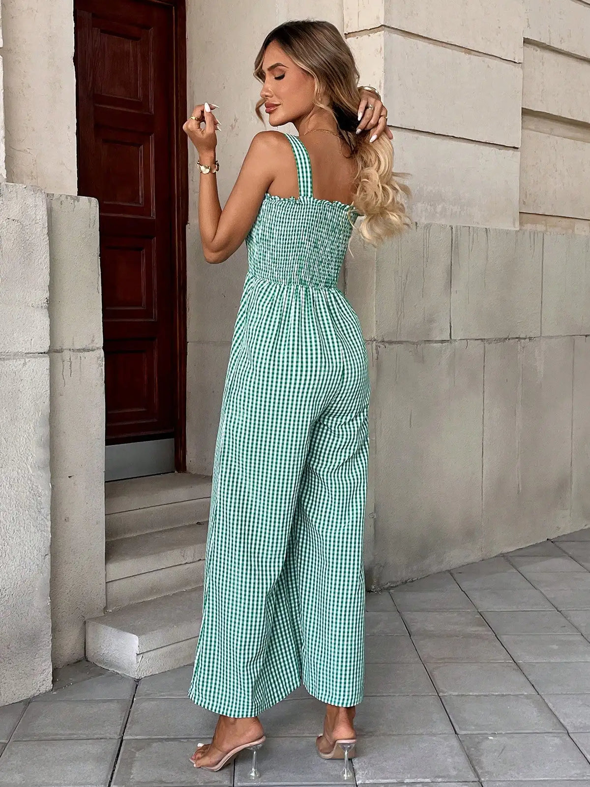 Plaid Wide-Leg Jumpsuit