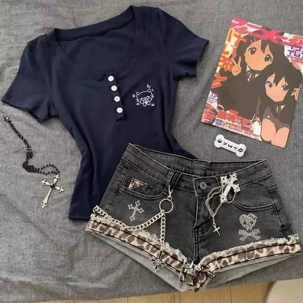 Patchwork Denim Shorts