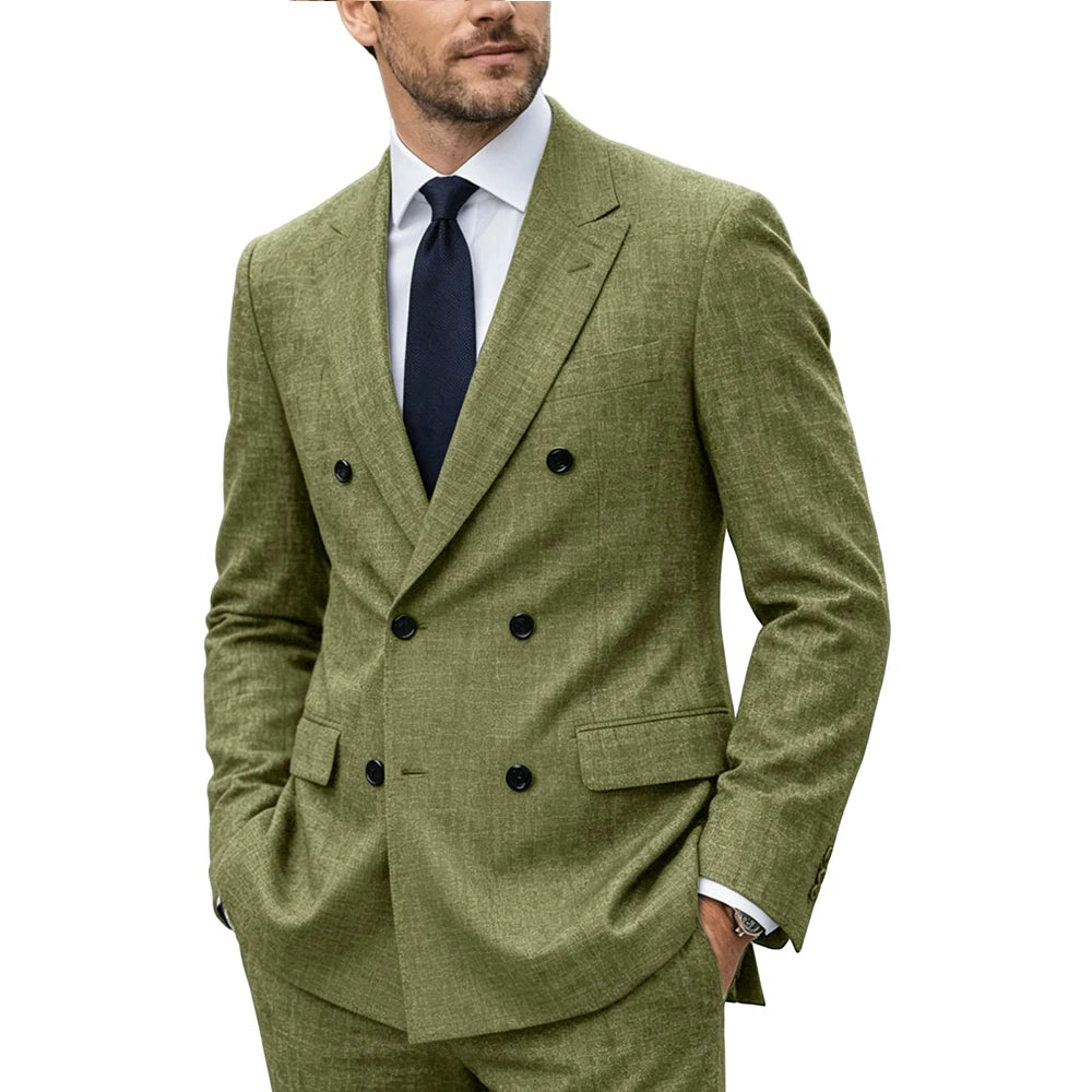Linen Double-Breasted Peak-Lapel Suit