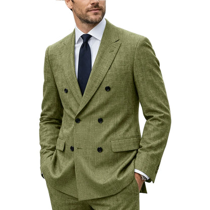 Linen Double-Breasted Peak-Lapel Suit