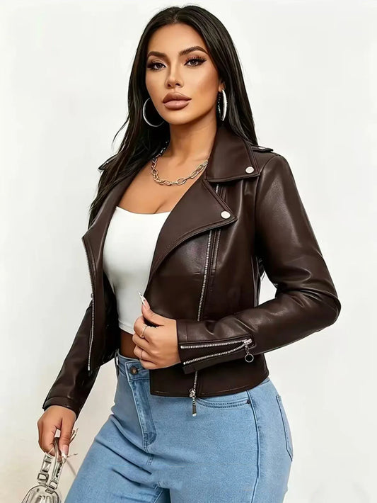 Short PU Leather Moto Jacket