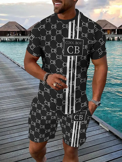 Letter Print T-Shirt Shorts Set